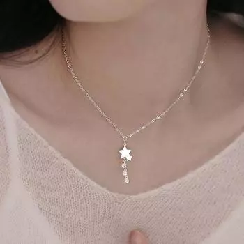 Ожерелье из стерлингового серебра S925 с пятиконечной звездой, женское французское элегантное и изысканное кулон с кисточкой и звездой, цепочка на ключицу