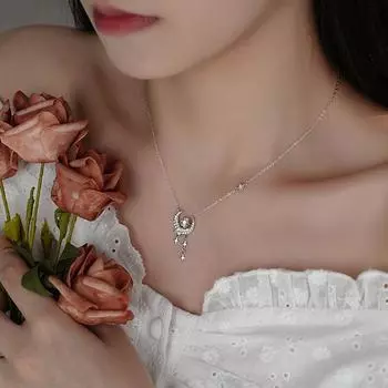 Ожерелье из стерлингового серебра S925 с лунным всплеском, ожерелье из лунного камня, светлый роскошный кулон в форме сердца, дизайн, циркон, звезда, луна, цепочка на ключицу silver