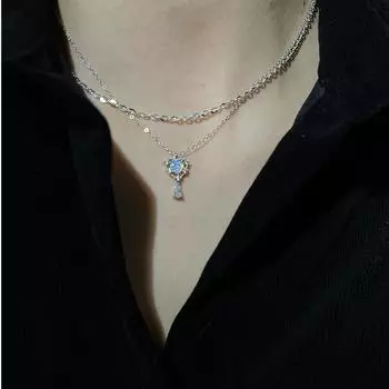 Ожерелье из стерлингового серебра S925 с лунным камнем, любовное ожерелье, французский легкий роскошный бриллиант, подвеска в форме капли воды в форме сердца, цепочка на ключицу