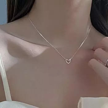 Ожерелье из стерлингового серебра S925 с бриллиантами, ожерелье с переплетенным кольцом Love, модная цепочка на ключицу в корейском стиле в форме сердца