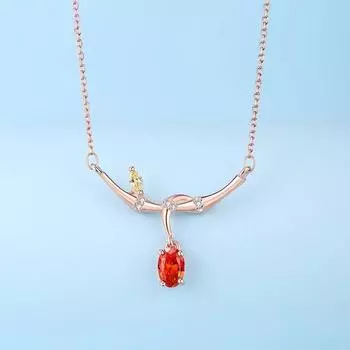 Ожерелье из стерлингового серебра S925 с красными ягодами и листьями, женская цепочка на ключицу, модное элегантное ожерелье с красным бриллиантом в корейском стиле с изображением свежих листьев