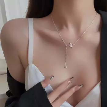 Ожерелье из стерлингового серебра S925 с восемью звездами и бахромой из циркония на ключицу, женское, с особым интересным дизайном, универсальное, легкое, роскошное, женское 925