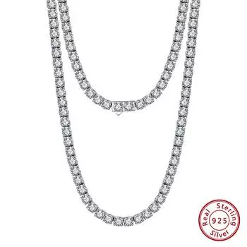 Ожерелье из стерлингового серебра S925 с цирконием, 3 мм, теннисная цепочка с камнем 40cm
