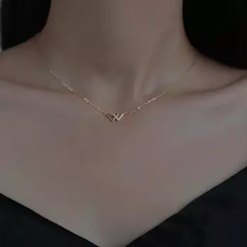 Ожерелье из стерлингового серебра S925 с буквой W и двойной V, простая женская универсальная цепочка на ключицу с бриллиантами 925