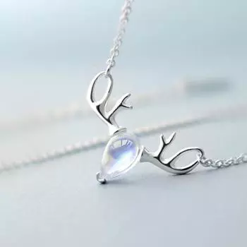 Ожерелье из стерлингового серебра S925 с подвеской в виде лося, цепочкой с лунным камнем, простое ожерелье с рогом оленя для женщины платиновый