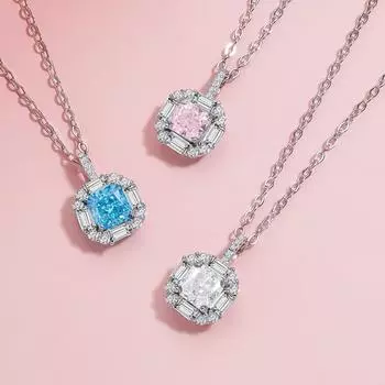 Ожерелье из стерлингового серебра S925 с огранкой в виде ледяного цветка и кубика сахара Redeen Square Strong Chain Niche Exquisite Square Keylarbone Chain 925 silver