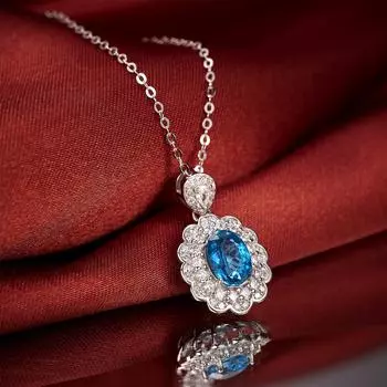 Ожерелье из стерлингового серебра S925 с подсолнухом, женская мода, легкая, роскошная имитация голубого рубина, кулон в виде цветка, красный цирконий, синий цирконий 925 Silver гранат