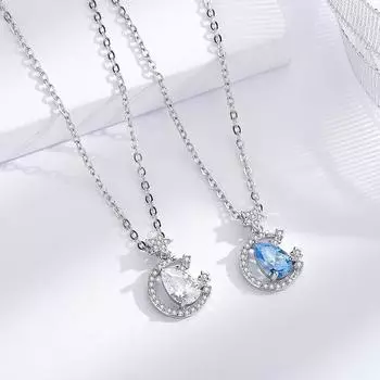 Ожерелье из стерлингового серебра S925 со звездой и луной, женский нишевый дизайн, яркая подвеска в виде звезды, инкрустированная каплей воды, цепочка на ключицу со звездой и луной 925 Silver