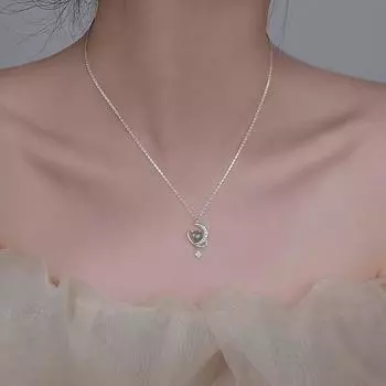 Ожерелье из стерлингового серебра S925, женская звезда, звезда, луна, циркон, цепочка на ключицу, темперамент, универсальный серый лунный камень, ожерелье с четырехконечной звездой silver