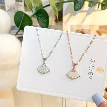 Ожерелье из стерлингового серебра S925, женская ракушка, веерообразная подвеска, цепочка на ключицу