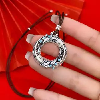 Ожерелье из стерлингового серебра S999 с кои-пингом и пряжкой в стиле ретро в стиле ретро