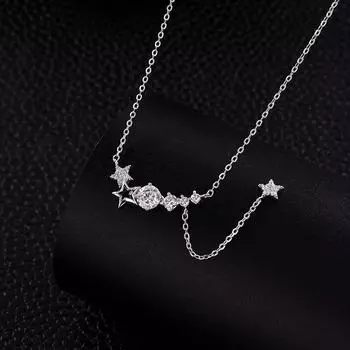 Ожерелье из стерлингового серебра с муассанитом и звездой - роскошная универсальная модная цепочка на ключицу MS-1322B платиновый