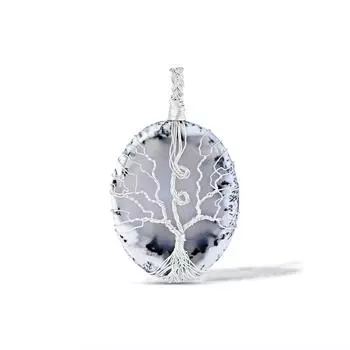 Ожерелье из стерлингового серебра с натуральным деревом, агатом, драгоценным камнем, дендритом, опалом