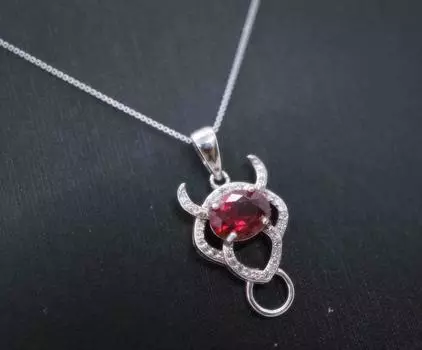 Ожерелье из стерлингового серебра с рубином - Кулон с рубином, камень буйволиного скота, июль, камень, родившийся в июле