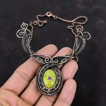 Ожерелье из стихтита, обернутое медной проволокой, ожерелье с драгоценными камнями, элегантное ожерелье ручной работы, уникальные медные ювелирные изделия, подарки для мамы, ювелирные изделия из проволоки