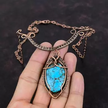 Ожерелье из тибетского бирюзового камня, ожерелье из медной проволоки, регулируемое ожерелье, ожерелье из медной проволоки, ювелирное изделие ручной работы, подарок для нее