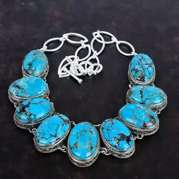 Ожерелье из тибетского бирюзового камня, винтажные ювелирные изделия, ожерелье из стерлингового серебра 925 пробы, регулируемое ожерелье из цепочки, ожерелье ручной работы, подарок на помолвку