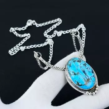 Ожерелье из тибетской бирюзы, драгоценный камень из бирюзы, ожерелье из стерлингового серебра 925 пробы, ювелирные изделия из бирюзы для женщин, ожерелье из бирюзы для подарков 20 синий