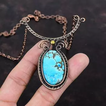 Ожерелье из тибетской бирюзы, ожерелье из медной проволоки, регулируемое ожерелье из драгоценных камней, ожерелье ручной работы, ювелирные изделия из медной проволоки, подарок на годовщину