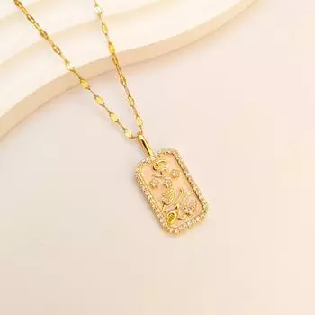 Ожерелье из титановой стали 12 знаков зодиака женское ретро личность темперамент бриллиант квадратный бренд ключичная цепочка