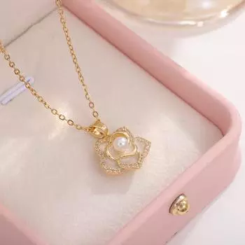 Ожерелье из титановой стали, цепочка на ключицу из камелии, горячая распродажа, стильные нишевые легкие роскошные ювелирные изделия высокого класса