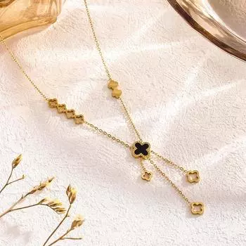 Ожерелье из титановой стали Clover с полым кулоном для женщин, темпераментная цепочка на ключицу, аксессуары в стиле хип-хоп