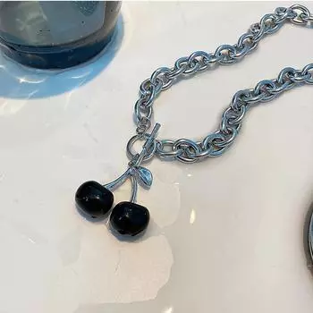Ожерелье из титановой стали Dark Cherry Ins Cold Wind Online Знаменитость Ключичная цепочка Женская хип-хоп панк Ниша Простая шейная цепочка чёрный