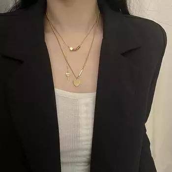 Ожерелье из титановой стали для девочек, двойная цепочка на ключицу с любовью, маленький простой кулон в форме сердца