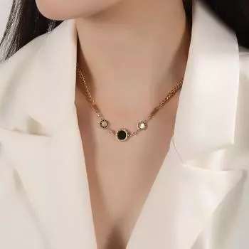 Ожерелье из титановой стали, европейское и американское трансграничное черно-белое римское бриллиантовое ожерелье с ракушками