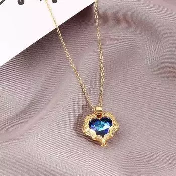 Ожерелье из титановой стали Heart of the Sea, женское кулон с синими кристаллами, цепочка на ключицу