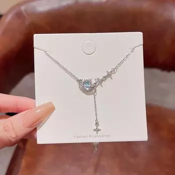 Ожерелье из титановой стали Inspired Galaxy: Роскошный и универсальный дизайн для женщин — легкая, элегантная цепочка на ключицу X1016 серебряный