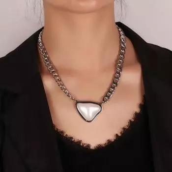 Ожерелье из титановой стали, не выцветает, жемчуг, геометрический кулон, новая преувеличенная толстая цепочка на ключицы, женская цепочка