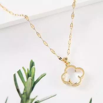 Ожерелье из титановой стали, ожерелье с четырьмя листами клевера, цепочка с красной сеткой на ключицу, подарок, двухсторонняя подвеска с изображением счастливой травы, хрустальные украшения, женское ожерелье белый