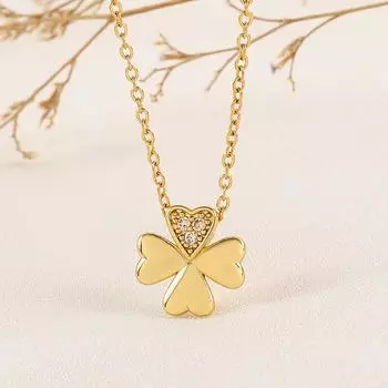 Ожерелье из титановой стали, ожерелье с четырьмя листами клевера, модная роскошная сетка, красная цепочка на ключицу, кулон «Счастливая трава», ожерелье с сердцебиением и сотней дам золотой