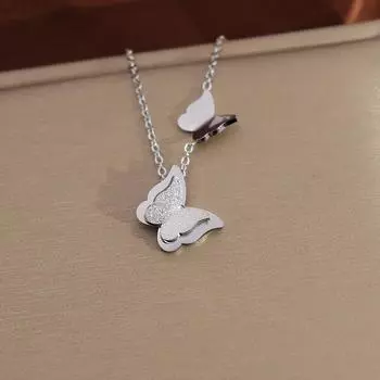 Ожерелье из титановой стали с бабочкой из нубука Женское ожерелье из нержавеющей стали с двойной бабочкой из нубука