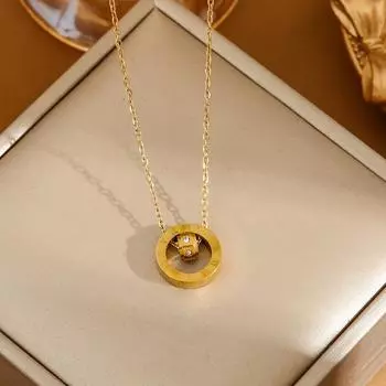 Ожерелье из титановой стали с белым бриллиантом и золотым нишевым ожерельем для женщин 1