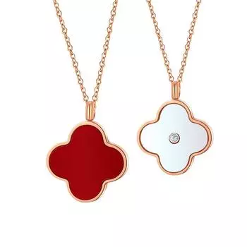 Ожерелье из титановой стали с бриллиантовой подвеской, римским двойным кольцом, цепочкой с подвеской в виде клевера