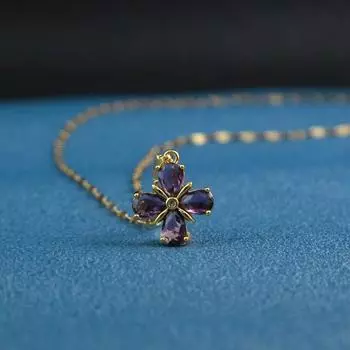 Ожерелье из титановой стали с четырьмя листами клевера, женский стиль, легкая роскошь, простые аксессуары с подвеской из аметиста и циркония O