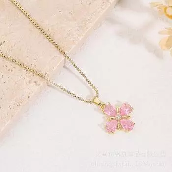 Ожерелье из титановой стали с четырьмя листами клевера, женское, легкое, роскошное, простое, с инкрустированным цирконием