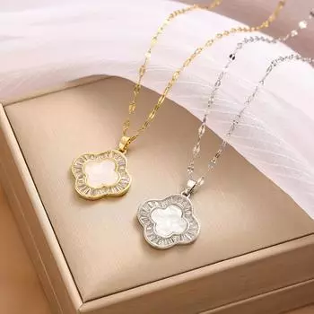 Ожерелье из титановой стали с четырьмя листами клевера и перламутром из циркония New Tide Simple Temperament, женское ожерелье из красного сетчатого материала