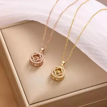 Ожерелье из титановой стали с четырехлистным клевером, медная подвеска, цепочка на ключицу, красное ожерелье с сеткой, женское ожерелье