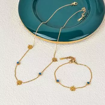 Ожерелье из титановой стали с голубыми глазами и четырьмя листьями травы, цепочка на ключицу из нержавеющей стали