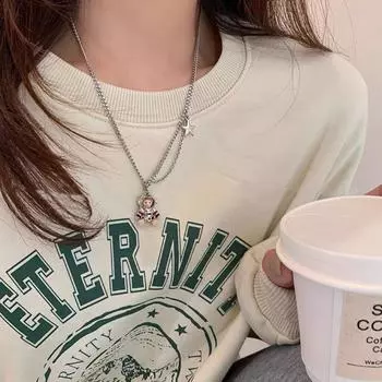 Ожерелье из титановой стали с изображением медведя-астронавта для женщин, осенне-зимняя цепочка для свитера, высококачественный нишевый дизайн, не выцветает, аксессуары, цепочка для свитера