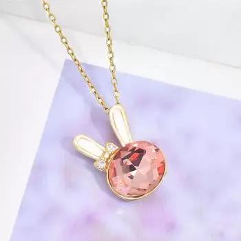 Ожерелье из титановой стали с кроликом, легкая роскошь, тренд, женская цепочка на ключицу, подвеска с розовым кристаллом, ювелирное изделие