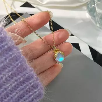 Ожерелье из титановой стали с лунным камнем, микро-инкрустированное ожерелье с пчелой Аврора, женская цепочка для ключицы