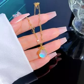 Ожерелье из титановой стали с лунным камнем, микро-инкрустированное ожерелье с пчелой Аврора, женская цепочка для ключицы 1Pc