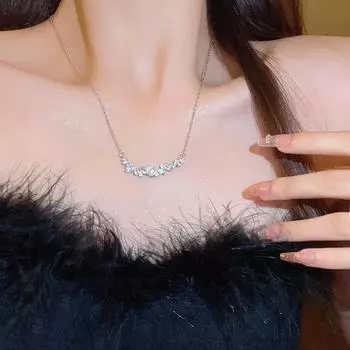 Ожерелье из титановой стали с нерегулярным цирконием для женщин - модная, универсальная, элегантная цепочка на ключицу X1259 серебряный