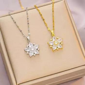 Ожерелье из титановой стали с подсолнечником и цирконием, цепочка для свитера