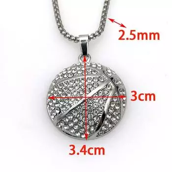 Ожерелье из титановой стали с позолоченным бриллиантовым кулоном в виде баскетбольного мяча