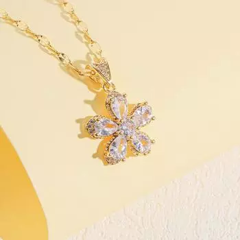 Ожерелье из титановой стали с пятью лепестками, женский комплект из серег с подвеской из циркония высшего качества